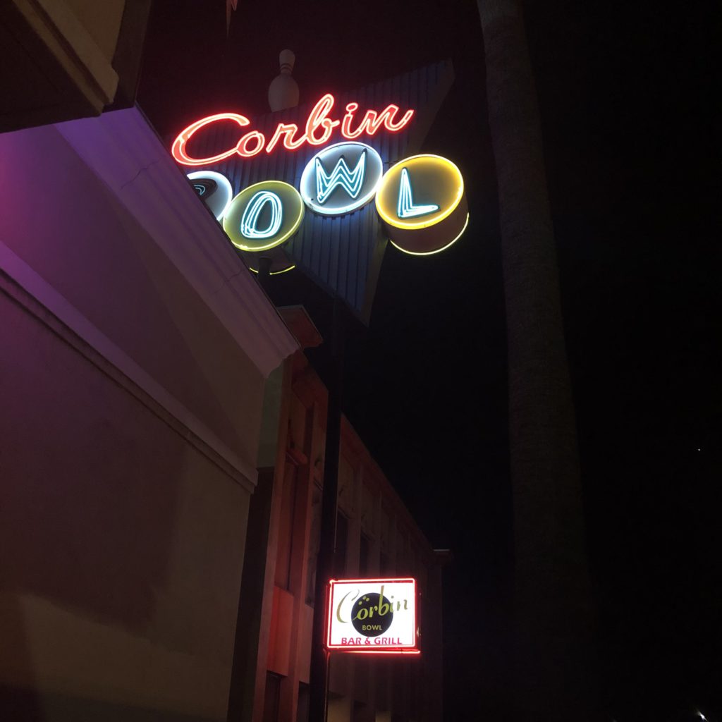 Corbin Bowl neon sign on Ventura Blvd. in Tarzana California