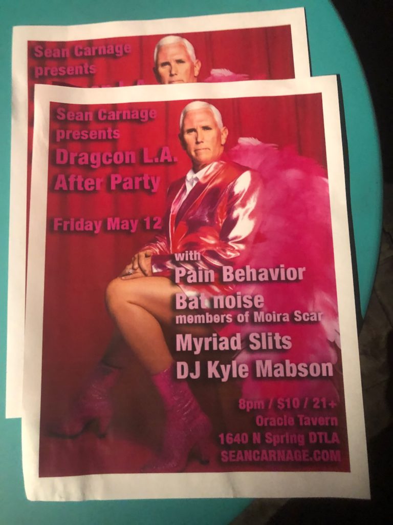 Flyer for Sean Carnage Dragcon L.A. Afterparty at Oracle Tavern on May 12, 2023