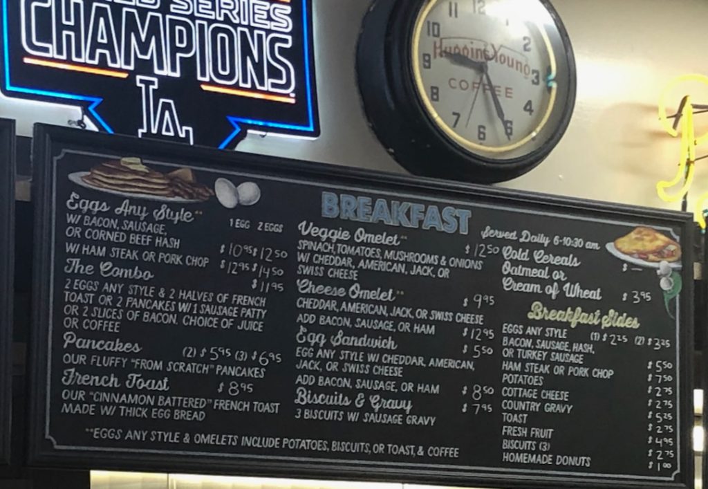 Menu for breakfast at Philippe's downtown Los Angeles September 2023 (photo: Liz Ohanesian)