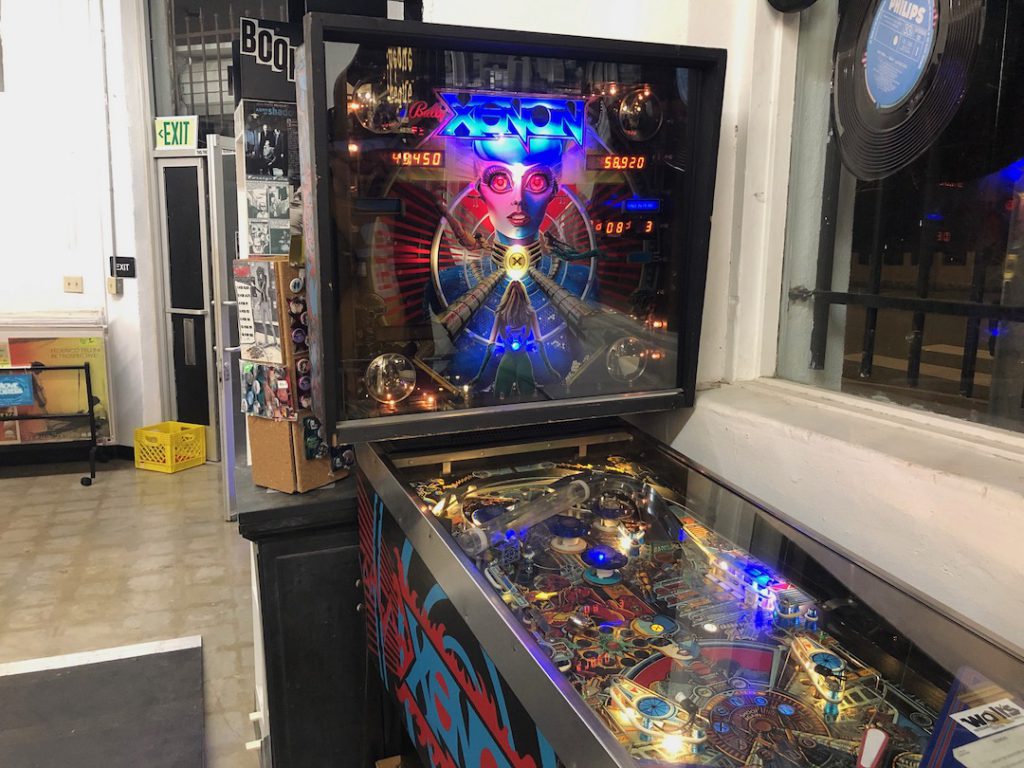 Vidéothèque video store in Highland Park, Los Angeles. Xenon pinball machine. (Photo: Liz Ohanesian)