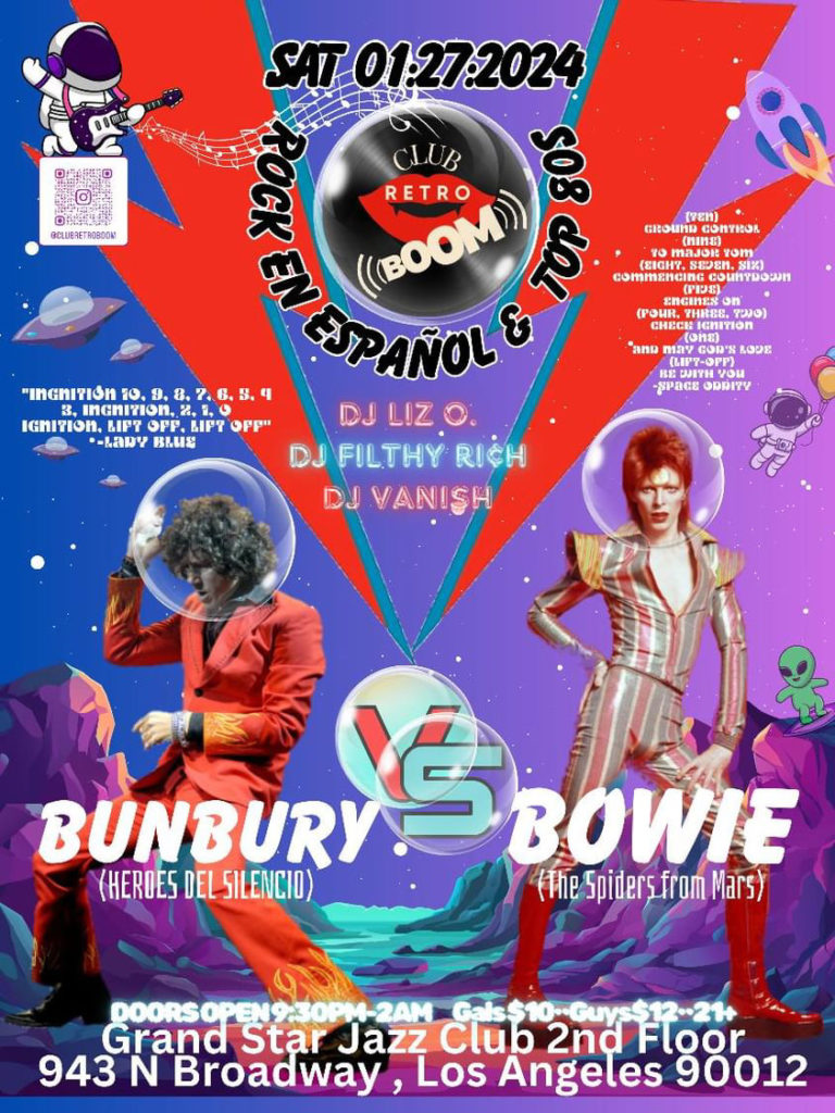 Club Retro Boom Bowie vs. Bunbury Night at Grand Star Jazz Club January 27, 2024 DJ Vanish, DJ Filthy Rich, DJ Liz O. 