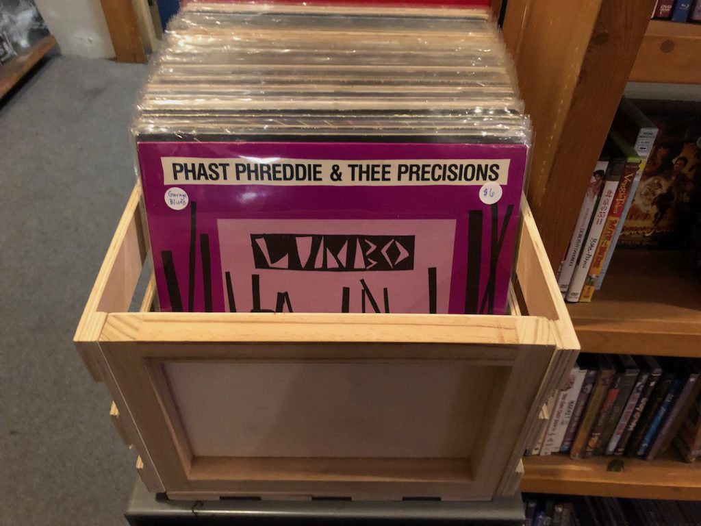 A crate of vinyl inside the bookstore at Philosophical Research Society in Los Feliz. (Photo: Liz Ohanesian)