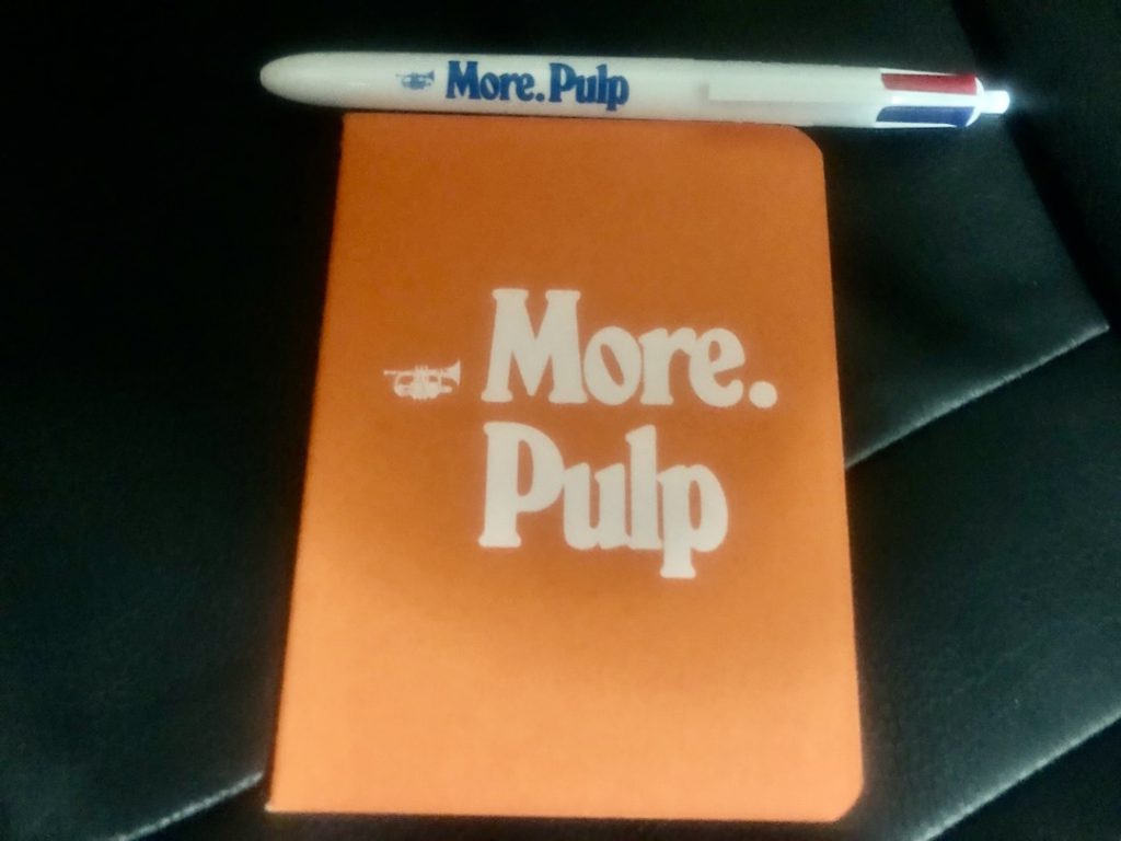 More. Pulp notebook and pen. Pulp swag from Club Underground in Los Angeles, July 2025 (Photo: Liz Ohanesian)