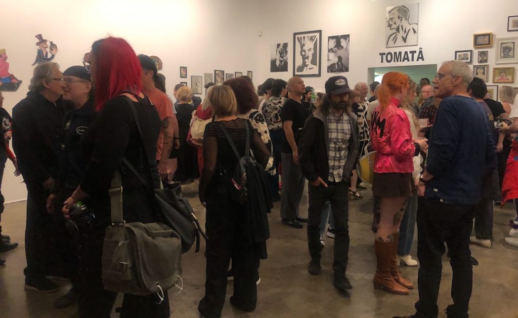 Inside MutMuz Gallery in Chinatown, Los Angeles for the opening of Tomata, a retrospective show of the art of Tomata du Plenty