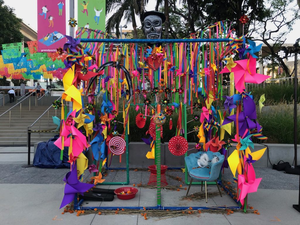 Playing in the Wind/Jugando en Ell Viento an altar by Rose Portillo for Dia de los Muertos at Gloria Molina Grand Park in downtown Los Angeles, 2023 (Photo: Liz Ohanesian)