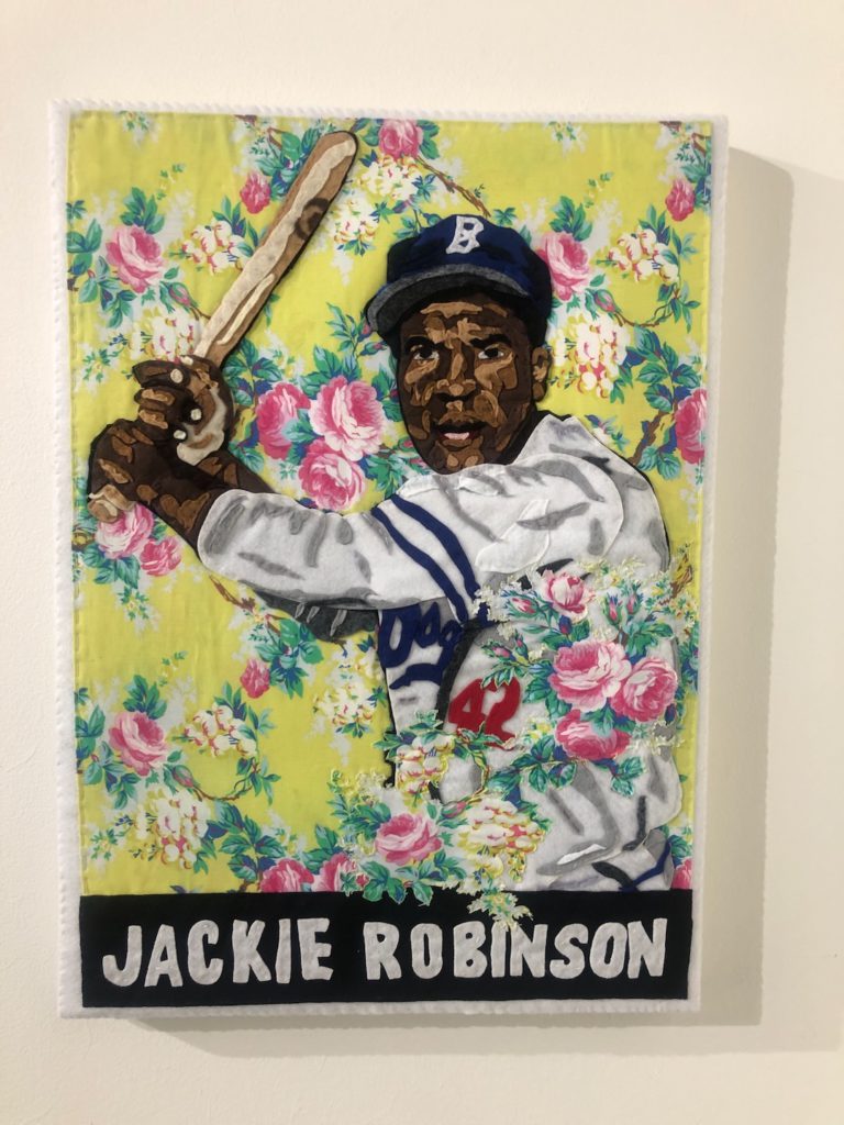 Felt appliqué tapestry of Jackie Robinson by Billy Kheel (Photo: Liz Ohanesian)