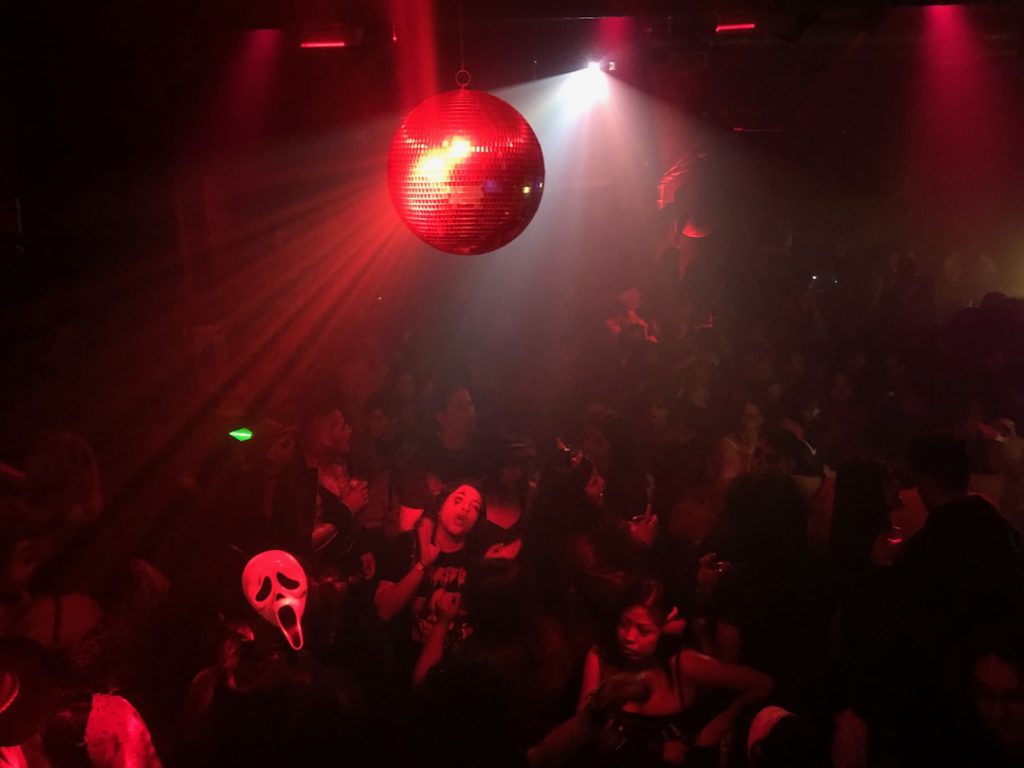 Crowd shot from DJ booth in new wave vs darkwave room at Klub Nocturno in Los Angeles November 1, 2025 (Photo: Liz Ohanesian)