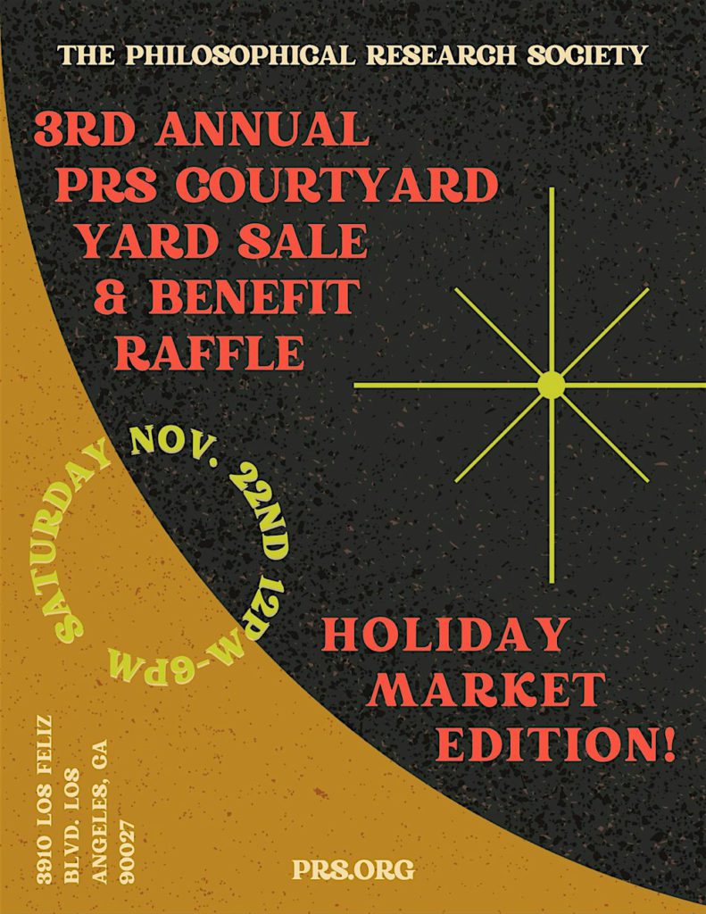 Flyer for Philosophical Research Society Courtyard Sale on November 22, 2025