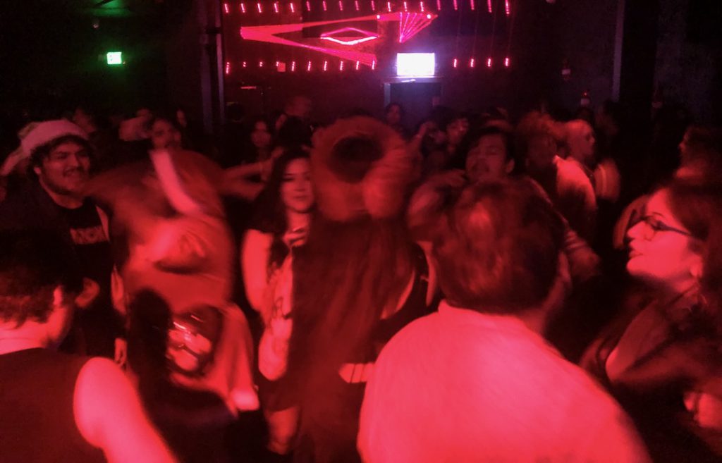 Crowd shot in new wave darkwave room at Klub Nocturno in Los Angeles on December 20, 2025 (Photo: Liz Ohanesian)