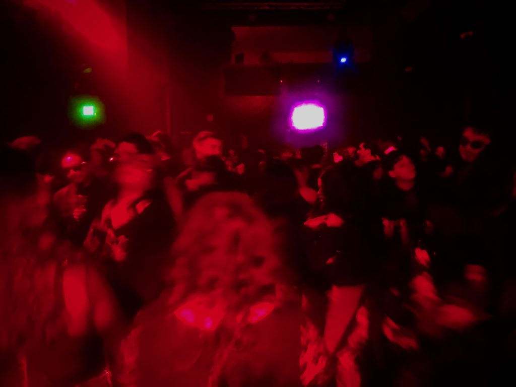 View from the DJ booth in the new wave vs. darkwave room at Klub Nocturno on January 9, 2026 (Photo: Liz Ohanesian)