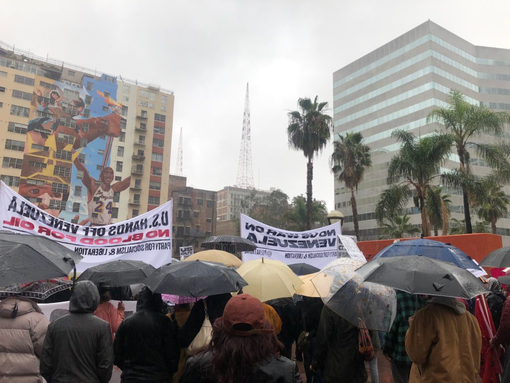 Protesting against war in Venezuela at Pershing Square Los Angeles, January 3, 2026 (Photo: Liz Ohanesian
