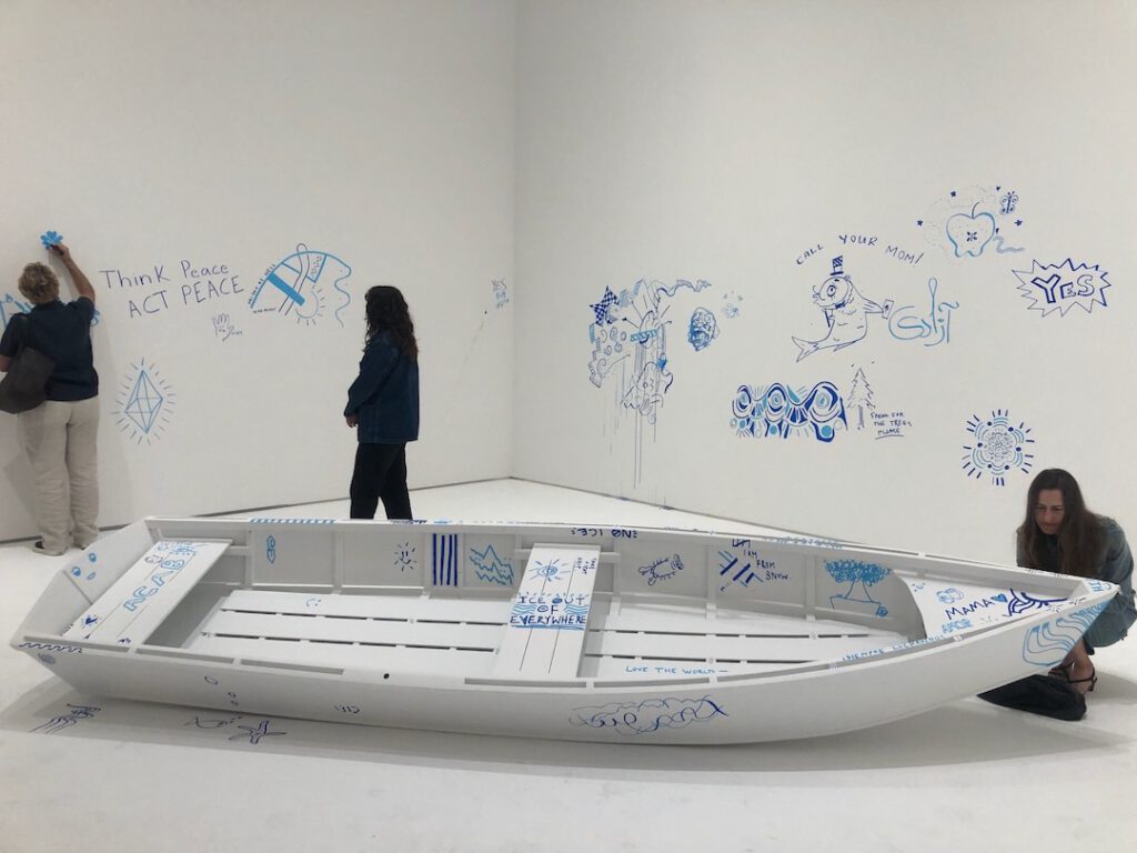 Add Color (Refugee Boat) by Yoko Ono at The Broad for Yoko Ono: Music of the Mind (Photo: Liz Ohanesian)