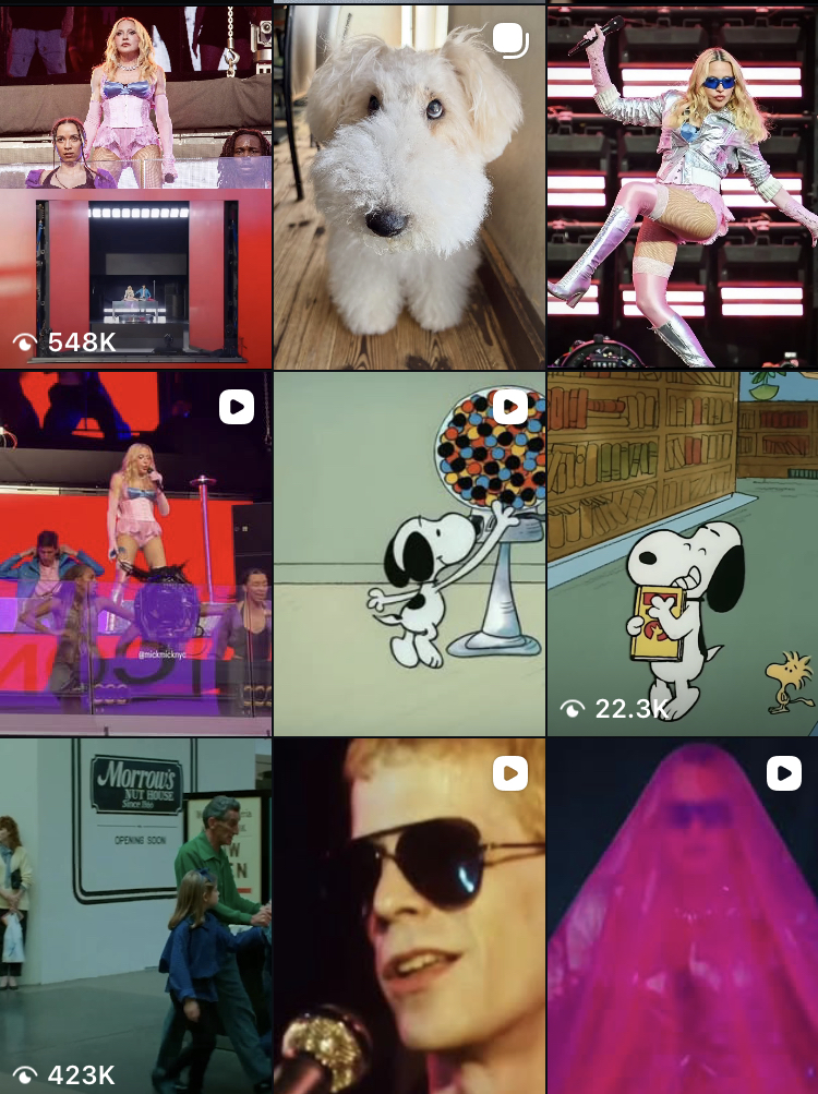 Screencap of Instagram For You feed with Madonna clips