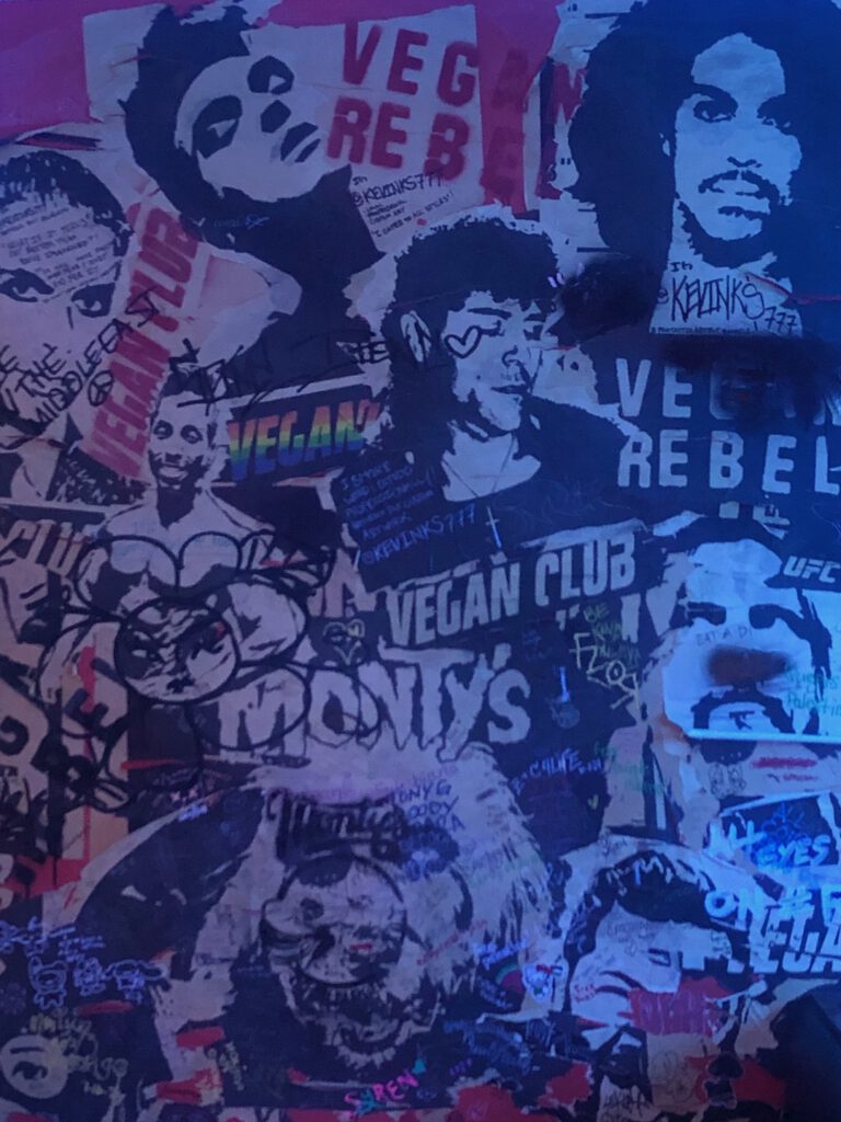 Monty's Good Burger Echo Park wall of celebrity vegans. (Photo: Liz Ohanesian)