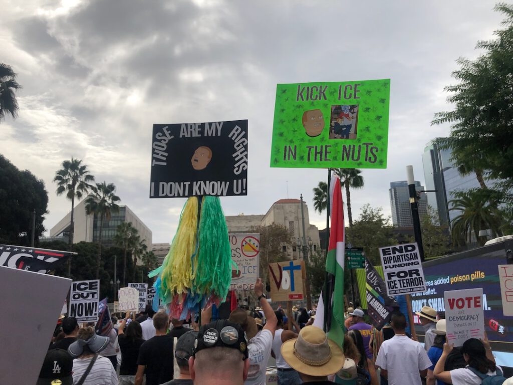 No Kings Bobby Hill protest signs Los Angeles October 17 2026 Photo Liz Ohanesian